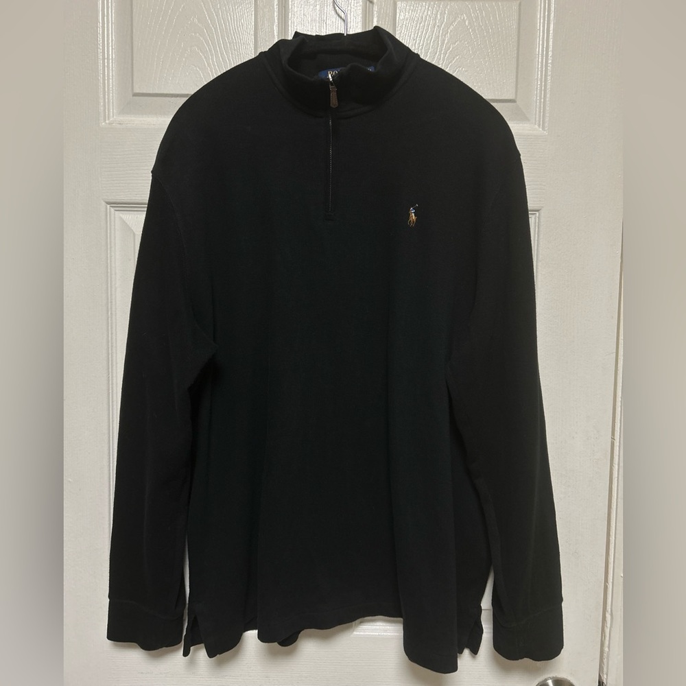 Polo Ralph Lauren Black Estate Rib Knit Quarter Zip Sweater Size XL